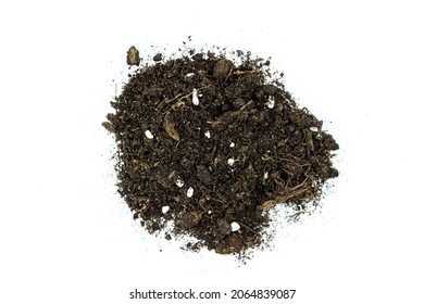 Pile Of Potting Soil Isolated On White Background Top View