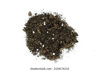 Pile Of Potting Soil Isolated On White Background Top View