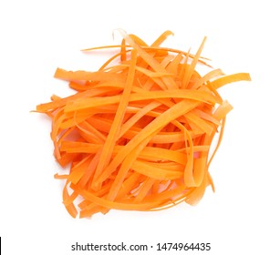 Pile Of Raw Shredded Carrot Isolated On White, Top View