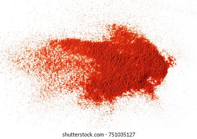 Pile of red paprika powder isolated on white background, top view - Shutterstock ID 751035127