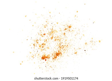 Pile of red pepper powder on a white background. Cayenne pepper powder, top view. Red pepper paprika powder isolated on white background, top view. Pile of red powder isolated on white background. - Shutterstock ID 1919501174