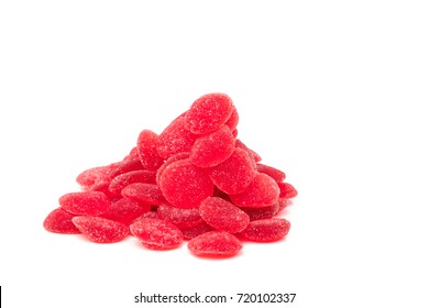 Pile Of Red Vitamin Pastille With Clipping Path. Multivitamin Gummy For Kids To Be Healthy Concept
