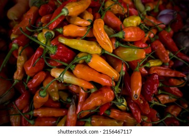 The Pile Of Ripe Cayenne Pepper In The Traditional Market