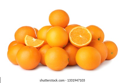 Pile Of Ripe Oranges Isolated On White