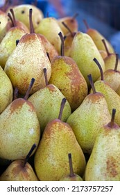 Pile Of Ripe Pears In Outdoor Market Stall. Sao Paulo City, Brazil