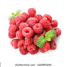 Pile Of Ripe Rasberries Isolated On White Background