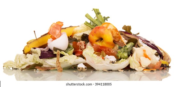 A Pile Of Rotting Food Waste Is Isolated On A White Background.