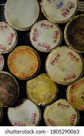 A Pile Of Round Musical Instruments Called Drums Stacked One On Top Of Each Other As Seen From One Side On 12 September 2019 At Pune Maharasthra India