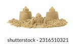 Pile of sand with beautiful castles isolated on white
