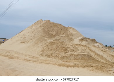 Pile Of Sand And Fine Gravel In Close-up Construction Sector