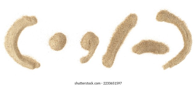 Pile of sand in shape punctuation marks, isolated on white, clipping path