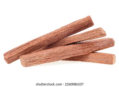 Pile of sandalwood sticks isolated on a white background. Chandan. - Shutterstock ID 2260086107