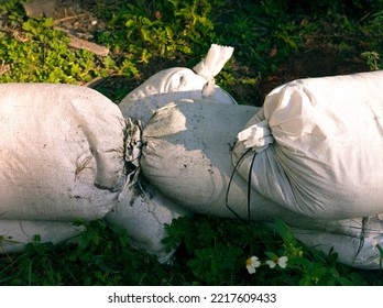 A Pile Of Sandbags Ready For The Storm And Floodwaters