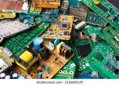 Pile Of Scrap Electronic Circuit Boards For Recycling