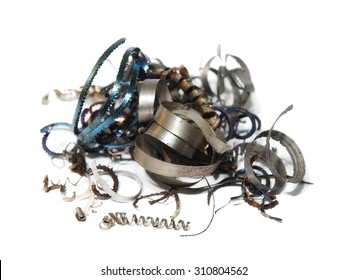 pile scrap metal shavings isolated on white background - Shutterstock ID 310804562