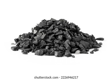 A pile of shungite on a white background. natural mineral. Close-up - Shutterstock ID 2226946217