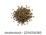 Pile of Sichuan Pepper green isolated on white background, top view , flat lay.