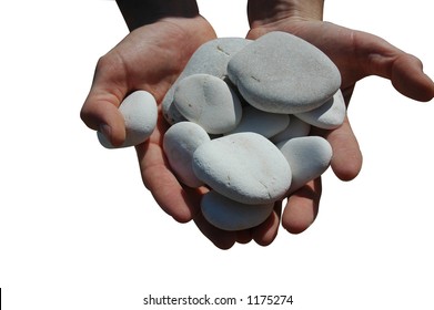 Pile Of Skipping Stones Held In Hands