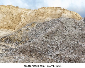 A Pile Of Slag And Sand On The Ground.
A Mountain Of Building Materials. Construction Site. Kyiv, Ukraine
