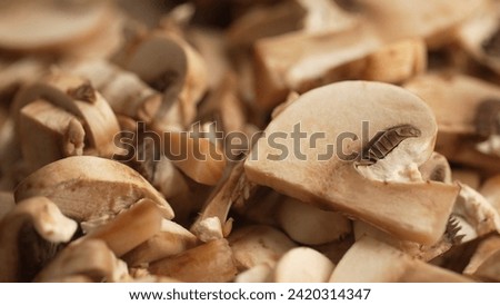 Pile of Sliced Mushrooms. Close-up, shallow dof.