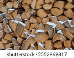 Pile of snow-covered firewood, winter