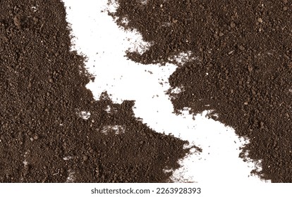 Pile of soil, dirt split isolated on white background, top view