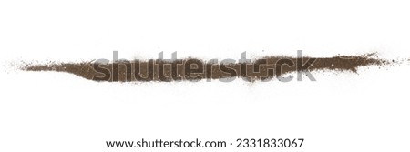 Pile of soil line scattered isolated on white background and texture, top view
