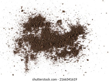 Pile soil scattered isolated white background   texture  top view
