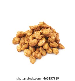 Pile of sugar coated peanuts isolated over the white background