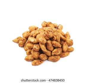 Pile of sugar coated peanuts isolated over the white background