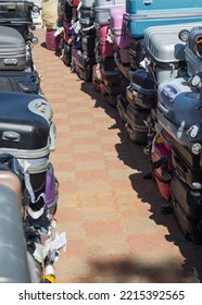 A Pile Of Suitcases At Lost And Found Department At The Airport