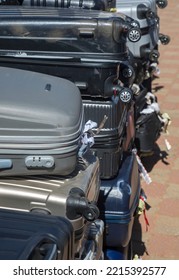 A Pile Of Suitcases At Lost And Found Department At The Airport