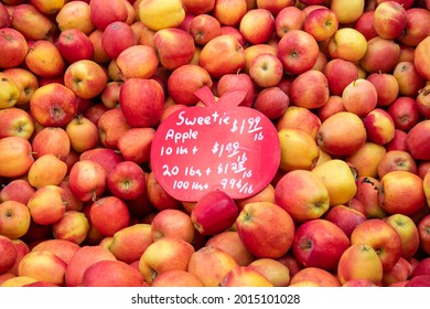 Pile of Sweetie Apples for Sale at Local Roadside Fruit Stand Market