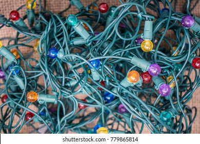 Pile of tangled messy Christmas lights 