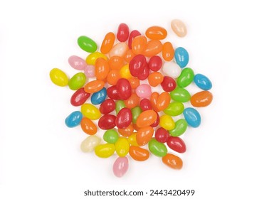 Pile of tasty bright jelly beans, chewy jelly beans on a white background. - Powered by Shutterstock