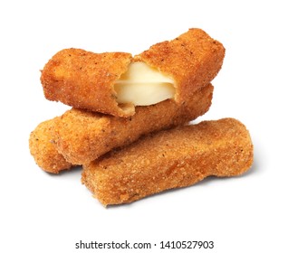 Pile Of Tasty Cheese Sticks Isolated On White