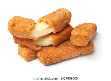 Pile Of Tasty Cheese Sticks Isolated On White