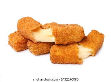 Pile Of Tasty Cheese Sticks Isolated On White