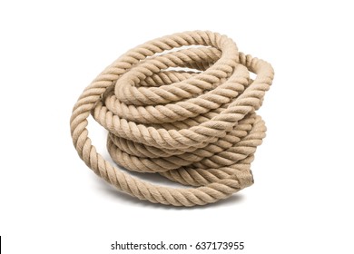 Pile Of Thick Sturdy Hemp Rope On White Background