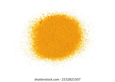 Pile Of Turmeric Powder (curcumin, Curcuma Longa Linn) Isolated On White Background. Top View. Flat Lay.