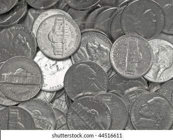 Pile of United States Coins Silver Nickles