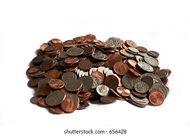 Pile Of US Coins, Isolated On White Background