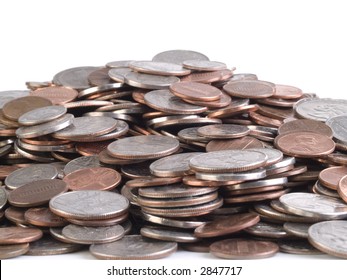 Pile Of US Coins Of Various Denominations