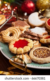 Pile Of Various Christmas Cookies And Decorations