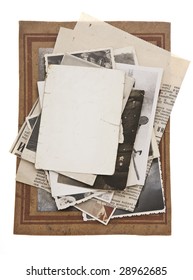 Pile Of Vintage Photos On White Background