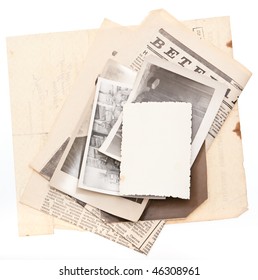 Pile Of Vintage Photos On White Background