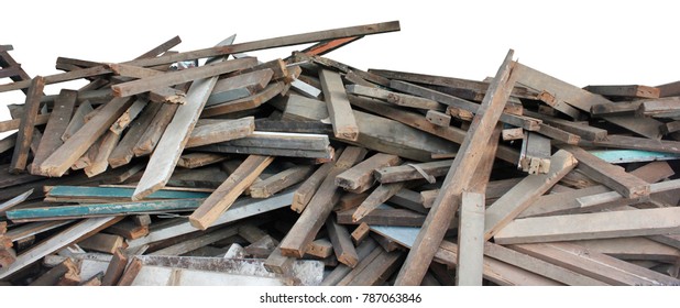 Pile Of Waste Stick Wood In Isolated.