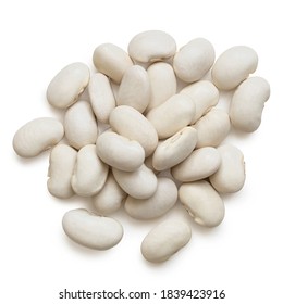 Pile of white beans isolated on white. Top view.