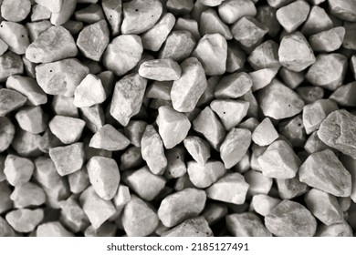 Pile Of White Gravel In Blur. The Texture Of The Stone. Rubble Texture