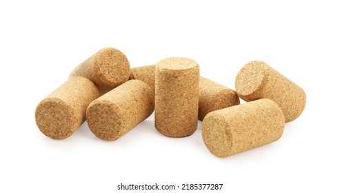 Pile Of Wine Corks On White Background. Bottle Cap